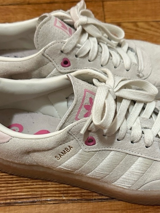 adidas Shoes - adidas Samba Suede Sneakers - Cream with Pink Accents